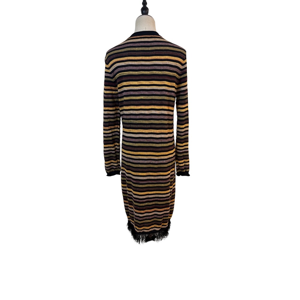 Longline Cardigan Duster Women Size M Multicolor Striped Fringe Y2k Grunge Boho - Picture 5 of 6